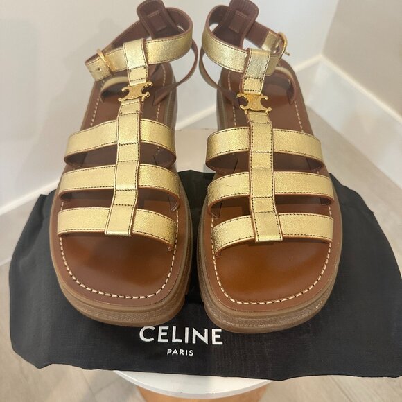 CELINE - CLEA TRIOMPHE GLADIATOR SANDAL GOLD LEATHER - Picture 1 of 6